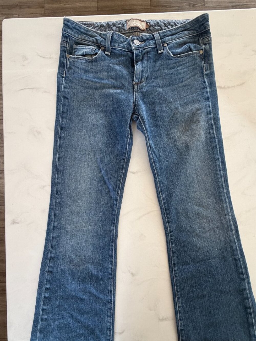 PAIGE Hollywood Hills Bootcut Jeans Size 29 Medium Wash Raw Hem - Picture 14 of 14